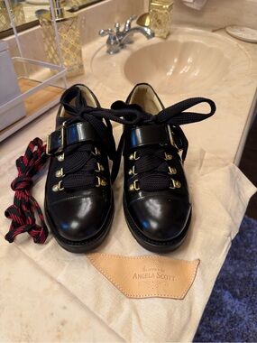 The Office of Angela Scott Black Leather Lace-Up Oxfords